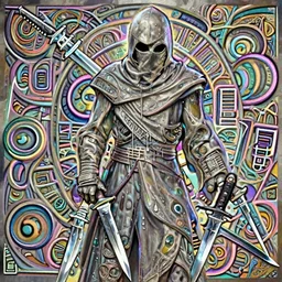 assasin with daggers, veiled, neon, fibonacci, sweat drops, insane, intricate, highly detailed, digital painting, artstation, concept art, smooth, sharp focus, illustration, Unreal Engine 5, 8K, art by artgerm and greg rutkowski and alphonse mucha