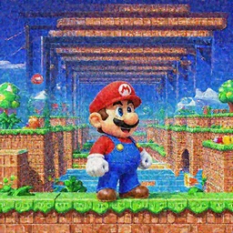wide shot,optical illusion,super mario world snes, high quality