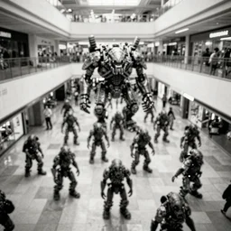camera footage of a Hundreds of Rabid Zerg in an abandoned shopping mall, high exposure, dark, monochrome, camera,  grainy, CCTV, security camera footage, timestamp, zoomed in, fish-eye lens, Nightmare Fuel, Evil, Zerg, Brood Spreading, horrifying, lunging at camera :4