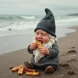 lonesome gnome eats plantains by the slowly receding sea of man's tears