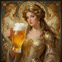 goddess of beer, fantasy, intricate, elegant, highly detailed, digital painting, artstation, concept art, smooth, sharp focus, illustration, art by krenz cushart and artem demura and alphonse mucha