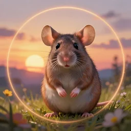 adorable mouse, art by ismail inceoglu, render, detailed, photorealistic, national geographic, photorealistic dramatic anime animal, trending on pixiv, full hd, magic circle, landscape, sunsets, flowers, global illumination, digital painting