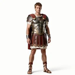 stoic roman centurion, photorealistic portrait photography, full body, standing, isolated on a pure white background, centered, whole figure in frame, sharp focus, studio lighting