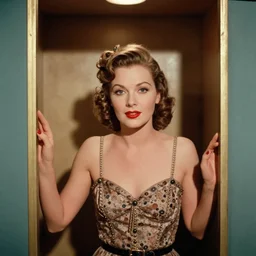 the image is a lost hollywood film still 1 9 3 0 s photograph of a woman in a photo booth. vibrant cinematography, anamorphic lenses, crisp, detailed image in 4 k resolution.