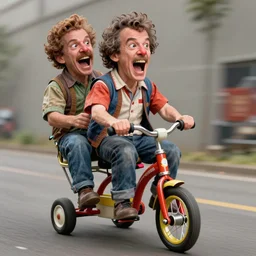 hyper realistic absurd, silly, making insane faces, steve buscemi / john waters riding a tiny tricycle, painted by greg rutkowski, wlop, artgerm, dishonored 2, half life 2