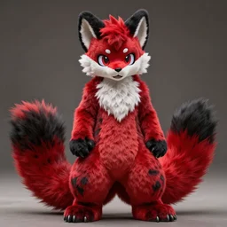 gaussian, photorealistic male body weasel furry ( red & black ) fursona, attached tail