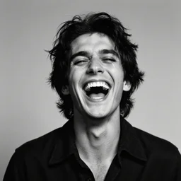 nosferatu laughing after he's been told the funniest joke he ever heard, tears streaming from his eyes, professional photograph, black and white