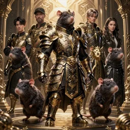 highly detailed champion paladin rat portrait in black gold intricate and ornate armor, unreal engine, fantasy art by ruan jia, greg rutkowski, loish, rhads, makoto shinkai and lois van baarle, ilya kuvshinov, rossdraws global illumination, radiant light, detailed and intricate environment