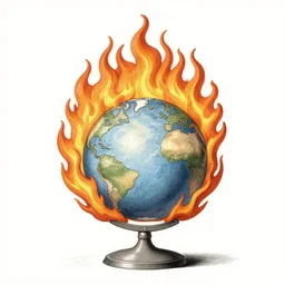 a globe in flames, large flares, engraving by goya, zoom out
