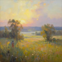 an oil painting of the joys of the morning, amazing landscape, warm modern by Artstation, by CGSociety, by Ross Tran