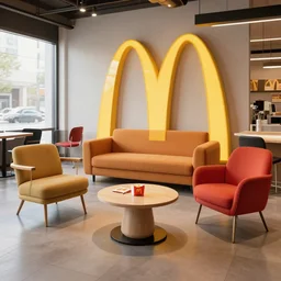 diverse furniture designed by McDonald's. Editorial style
