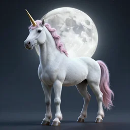 a unreal engine scene, unicorn standing, full moon, concept art, hyperrealistic, trending on artstation, high quality, highly detailed, path traced, soft lighting, soft colors, digital art, 8 k hdr, octane render, unreal engine 5,