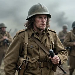 a neanderthal as a us ww 2 soldier during the liberation of france, highly detailed, cinematic lighting, photorealistic