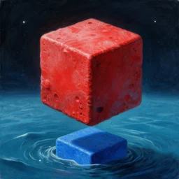red cube in space, blue cube in the bottom of the ocean, realistic, accurate, highly detailed, drawn by superintelligent artificial intelligence