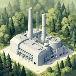 geometric art, detailed matte illustration, geometric art by robert h hudson, detailed illustration of large factory in a beautiful forest and undergrowth