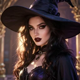 close - up portrait of an absurdly beautiful, graceful, sophisticated, fashionable dark witch, hyperdetailed illustration by irakli nadar and vania zouravliov, day - glow, unreal engine 5 highly rendered, global illumination, radiant light, detailed and intricate environment