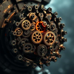 swarm of watch gears, tightly packed into the shape of a hornet's nest, highly detailed, unreal engine, 8 k, dramatic lighting