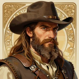very detailed vector art bearded gunslinger, painted fantasy character portrait, headshot, fantasy, highly detailed, digital painting, artstation, concept art, sharp focus, illustration, art by the golden age of American illustration archive, simon bisley and frank frazetta, artgerm and greg rutkowski and alphonse mucha