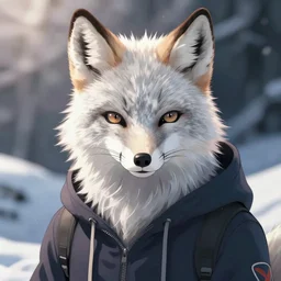 key anime visual portrait of an anthropomorphic arctic fox fursona in a hoodie, handsome, official modern anime art