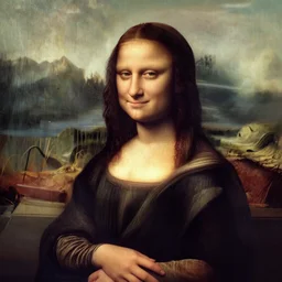 Mona Lisa sticking out her tong, realistic movie scene