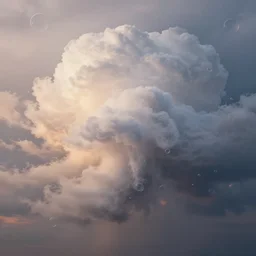 a beautiful render of a soap foam thundercloud, thick foam, soap bubbles, foggy, volumetric lighting, sunset, very detailed, hyperrealistic, unreal engine 5, raytracing