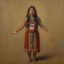 a beautiful painting of an indigenous mother with open arms, facing camera, full body, matte painting, fantasy art, ayahuasca, highly detailed