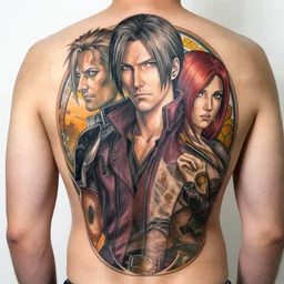 back tattoo of albert wesker and chris redfield, by gaston bussiere, craig mullins, greg rutkowski, alphonse mucha