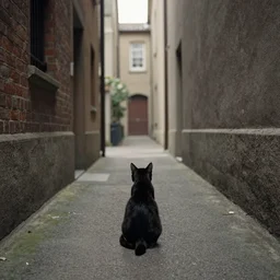 a cat in a narrow alleyway by Dave McKean