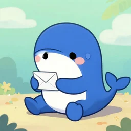 anime cute whale checking her email