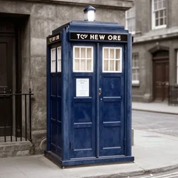 the TARDIS on a british street corner, 1930s