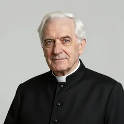 an old chaplain with white hair, old priest wearing black clothes, backcombed white hair. art by martin ansin, martin ansin artwork. portrait.
