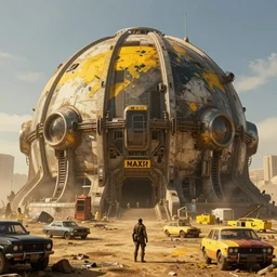 a post-apocalyptic futuristic huge auto dome in the style of mad-max in the style of fallout in the style of metro:2033 trending on artstation deviantart Pinterest detailed realistic HD 8k High Resolution