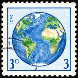 a picture of a the Earth on a postage stamp from the 1940s