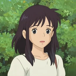 Character portrait of a young woman in a lush park, cartoon facial features, highly detailed, cel shading, Kyoto Animation and Studio Ghibli still, by Ilya Kuvshinov and Murata Range