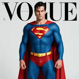 superman fashion. studio photo pose. vogue magazine cover with text. highly detailed