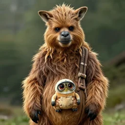 chewbacca as a kangaroo, tiny ewoks in his marsupial pouch, highly detailed, hyper realistic
