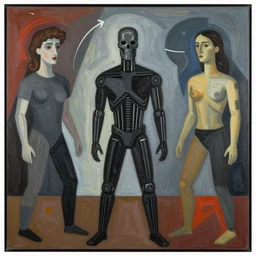 the complete story of terminator in the style of guernica by picasso, sci - fi colour palette