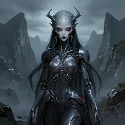 gothic, cybernetic alien princess in the mountains, extremely detailed, sharp focus, portrait, smooth, digital illustration, by james jean, by rossdraws, frank franzzeta, sakimichan