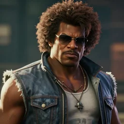 a videogame still of James Brown in Tekken 7, portrait, 40mm lens, shallow depth of field, close up, split lighting, cinematic