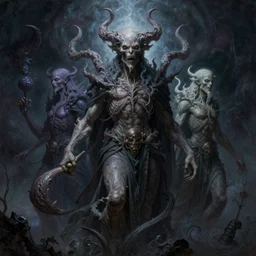 eldritch chaos gods, beautifully detailed, smooth, epic, cinematic lighting, 4 k, painting, cosmic horror, lovecraft, by charlie bowater and andree wallin