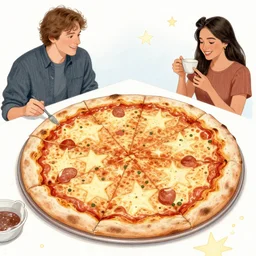 detailed illustration of pizza made out of stars by dan mumford and brian serway and chiara bautista