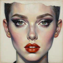 passionate eyes and burning lips looking at me embraced detailed and highly reliefed analogue collage with canvas texture in style of conteporary art, punk art, dadaism, photorealistic, expressionism, masterpiece, balanced composition, light colors, spectacular quality, intricate oil details