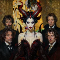 oil painting highly detailed, highly intricate, cinematic lighting, award winning, portrait of asian goth goddess dressed by alexander mcqueen with multiple big red and black horns, sexy, by roberto ferri, by tom bagshaw, by jc leyendecker and klimt, american romanticism, by spare austin osman, artstation, cgsociety, official art, octane