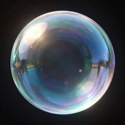 big glassy iridescent reflective bubble in space, volumetric light, octane render, glass shader
