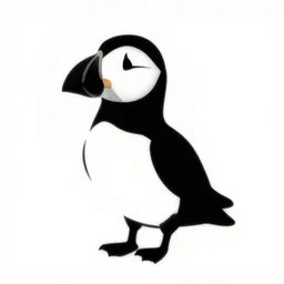 flat single tone black vector silhouette of a puffin, pure white background, 4 k resolution