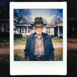 detailed color analog medium format photo made by harmony korine, polaroid photo of old person with cool outfit in american suburbs, high production value, intricate details, 8 k resolution, hyperrealistic, hdr, photorealistic, high definition, tehnicolor, award - winning photography, masterpiece, amazing colors,