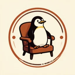 retro logo, a penguin in a chair, vintage