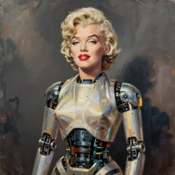 a beautiful painting of a robot that looks like marilyn monroe by aaron horkey