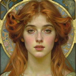 beautiful young woman detailed realistic face portrait by krenz cushart maxfield parrish and jean delville, art nouveau, symbolist, visionary, pre - raphaelite, magnificent dreamscape by barclay shaw
