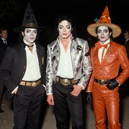 photograph from 1905 of Halloween trick or treaters wearing Michael Jackson Thriller costumes, highly detailed, vintage film
